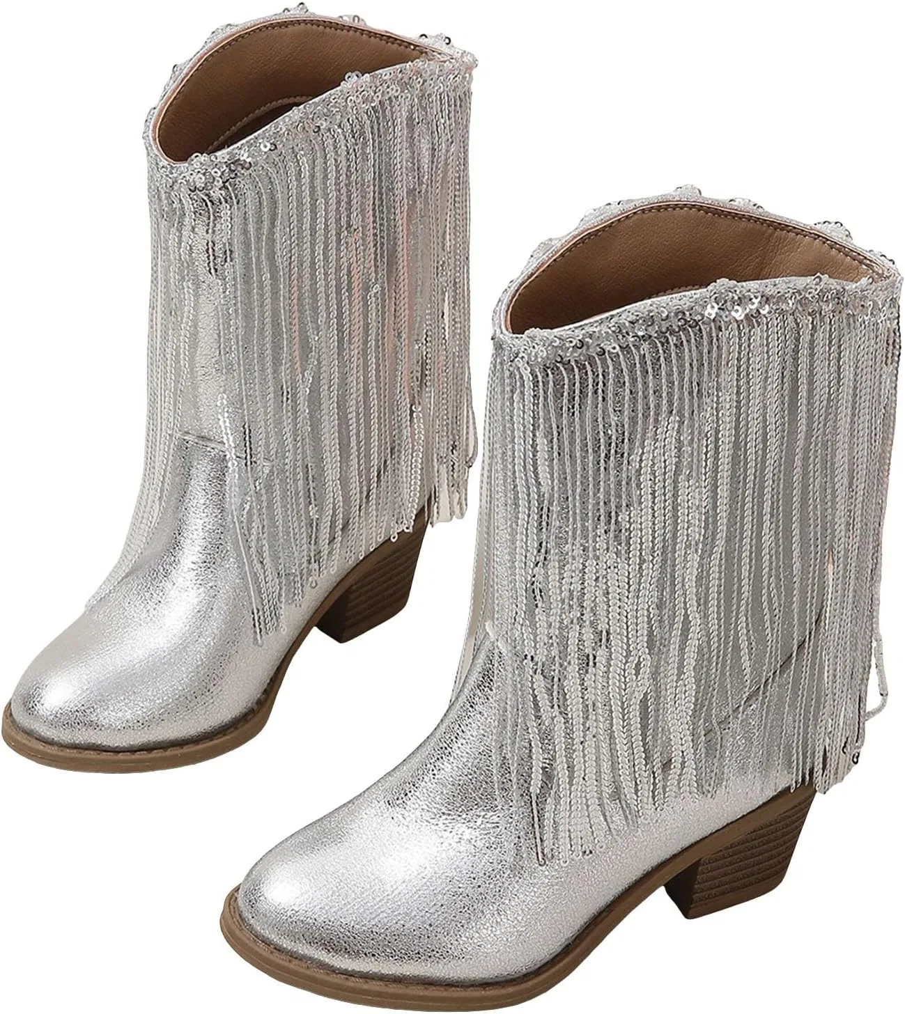 Детские сапоги для девочек с бахромой Western Style, Silver