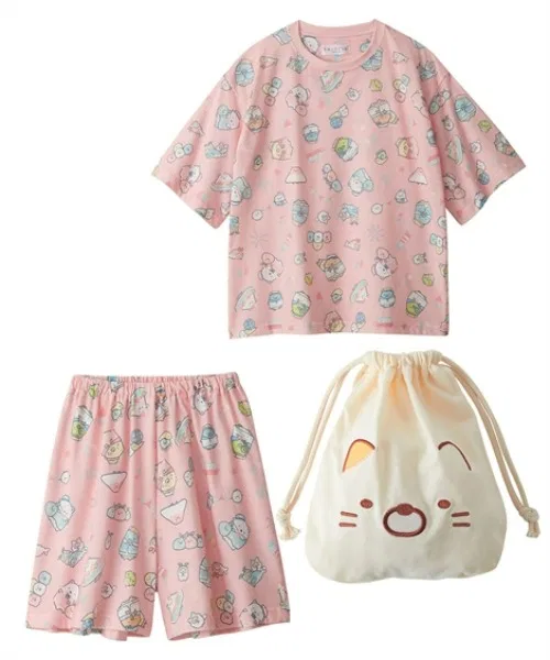 Детская пижама с принтом, комплект с кисетом, Sumikko Gurashi QUNTSTYLE, Розовый