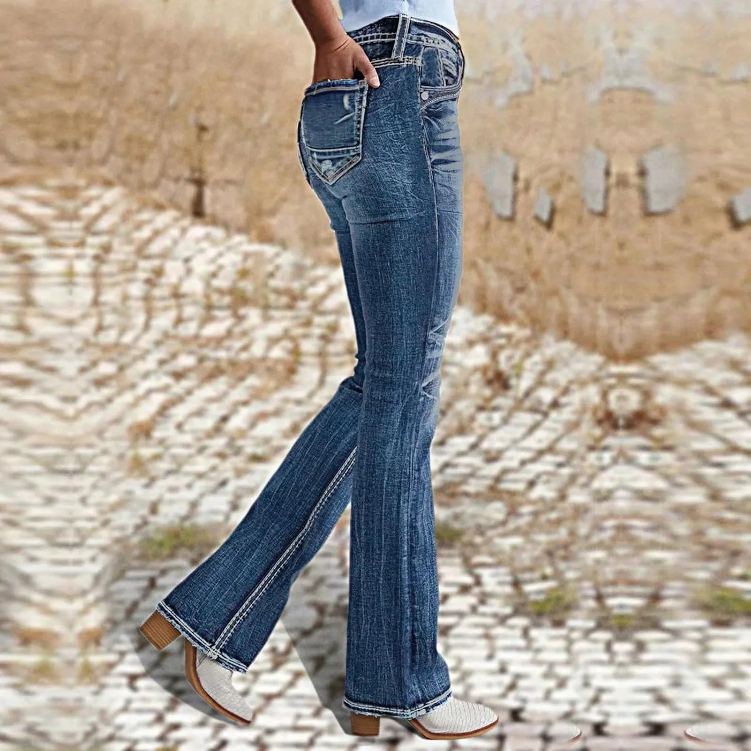 Джинсы Boot Cut для женщин Stretchy High Waisted Boyfriend — фото 3
