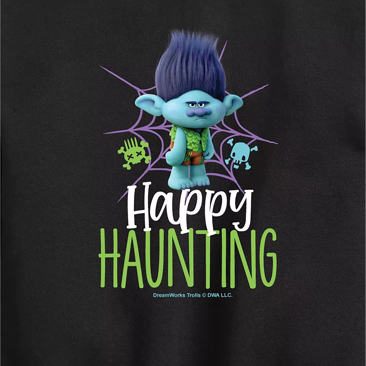 Детский свитшот для мальчиков с принтом Happy Haunting Branch Trolls, Black — фото 2