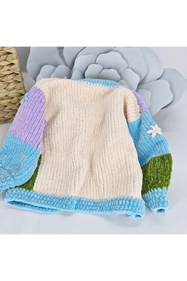 Детский кардиган для девочек хлопковый Hand knitted velvet girl's cardigan Evitle, Çok Renkli — фото 3