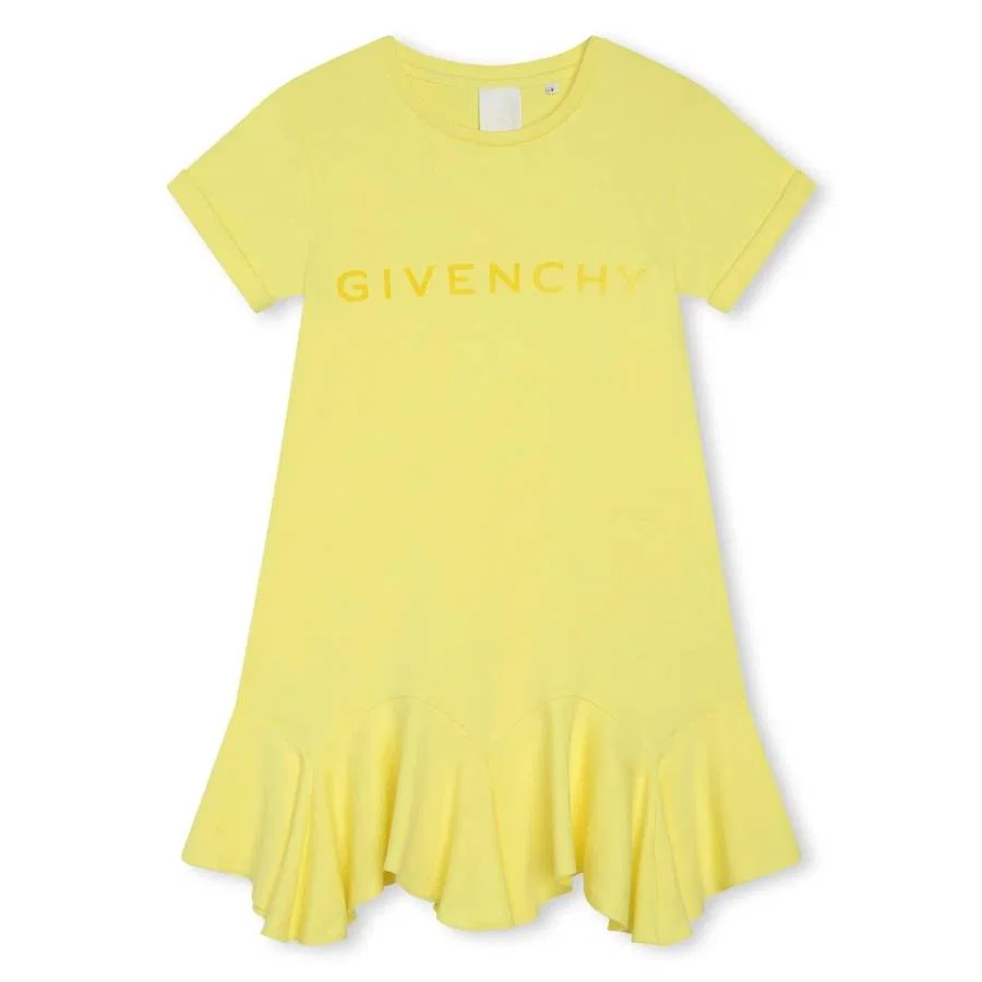 Платье с принтом 4G Girls 4G-Print Cotton Ruffled Dress Givenchy, Straw Yellow