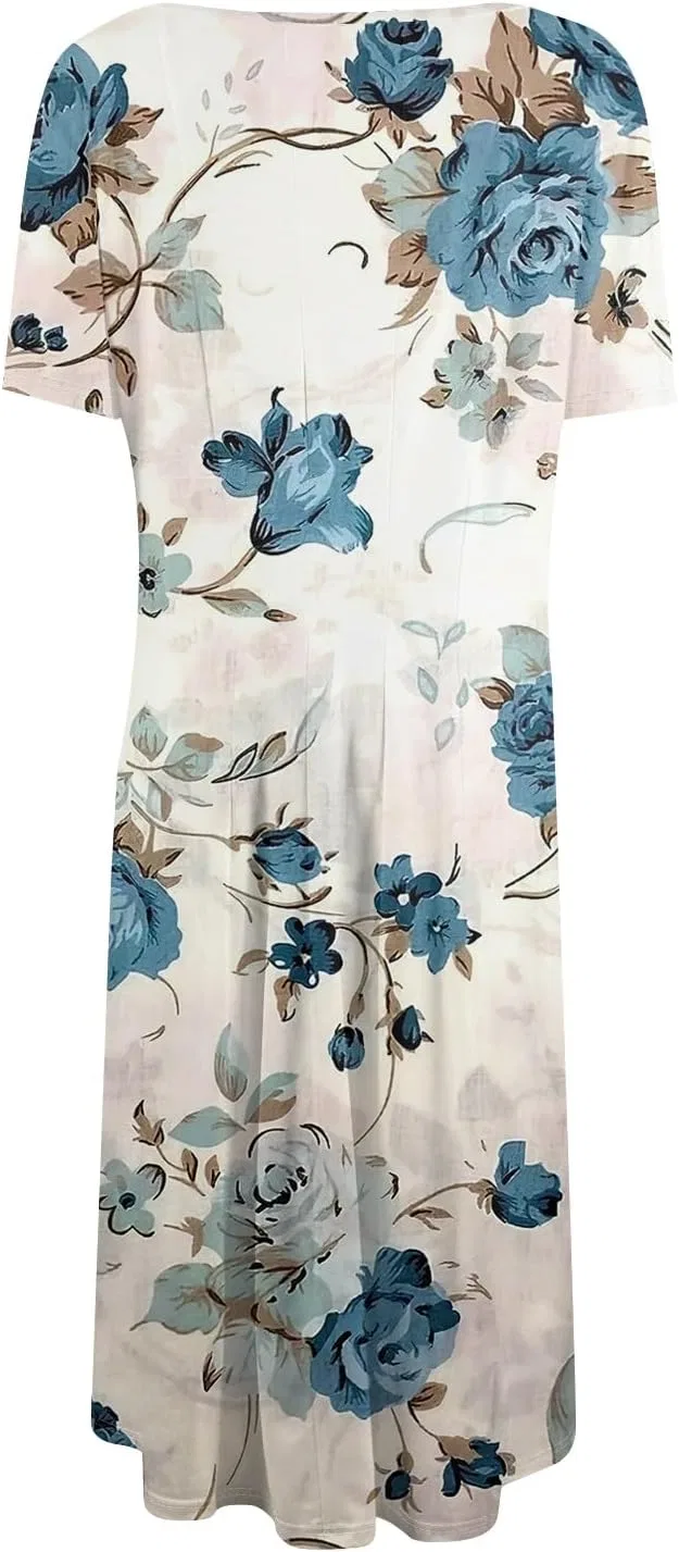 Женское летнее платье с цветочным принтом A-line, Sky Blue — фото 3