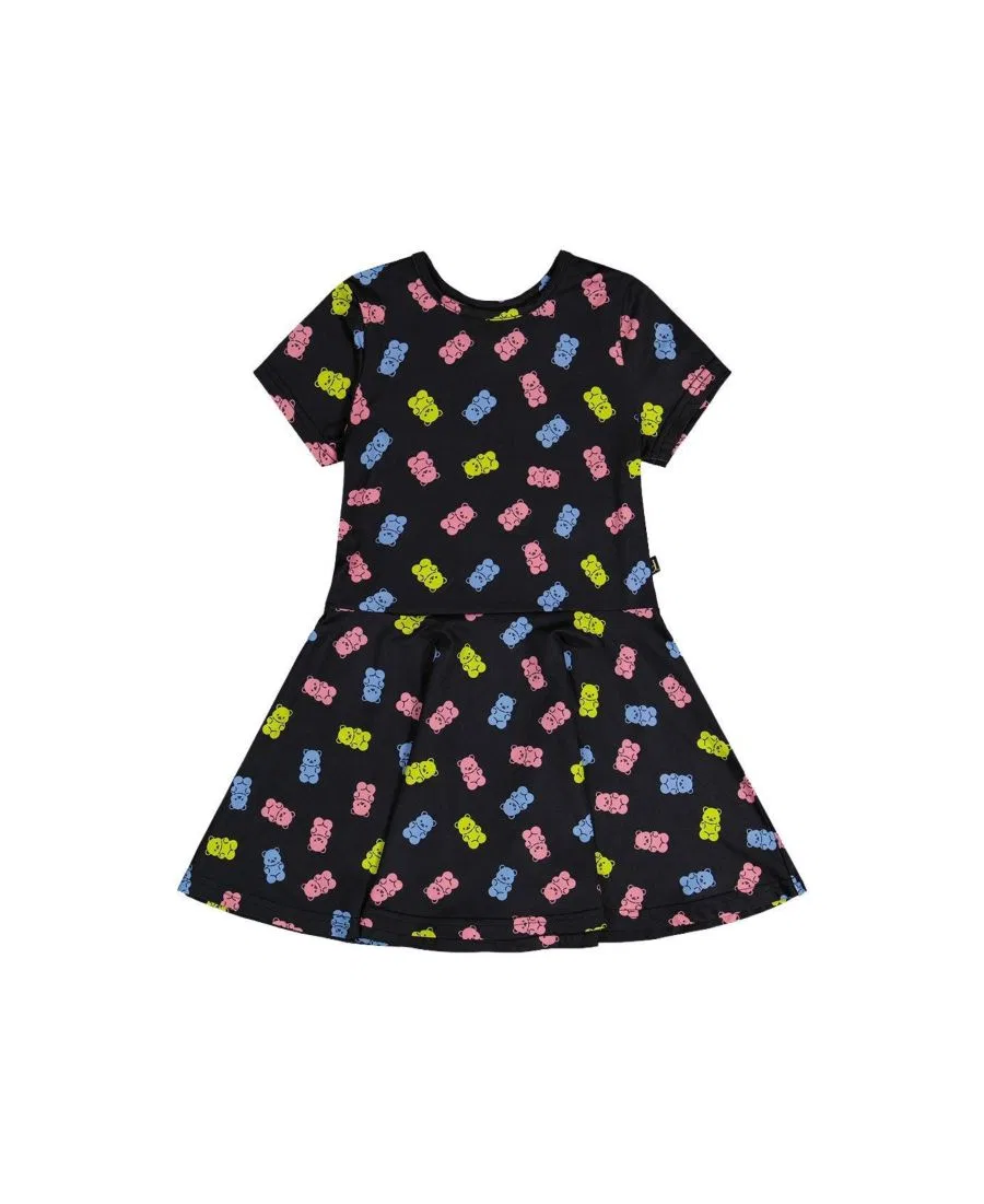 Платье с коротким рукавом с принтом Gummy Bears Deux par Deux, Black Printed Gummy Bears
