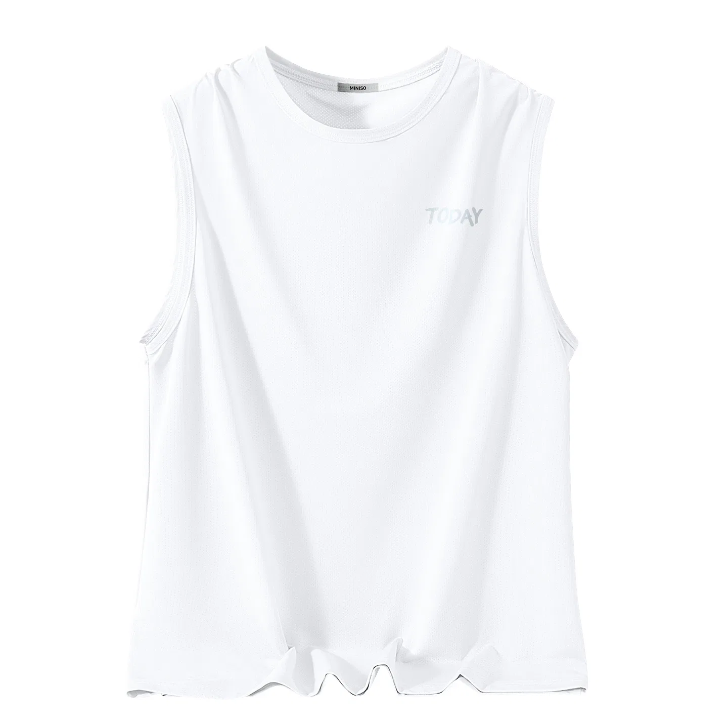 Детский топ-майка с круглым вырезом хлопковая MINISO, Ice Silk Mesh White Smooth Blue Graffiti Chest Logo