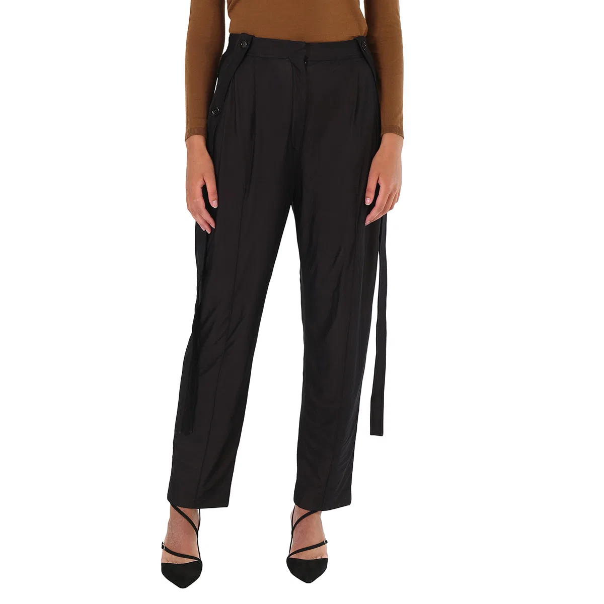 Брюки женские с высокой посадкой Black Chiffon And Jersey Tailored Trousers With Strap Detail Burberry, Black