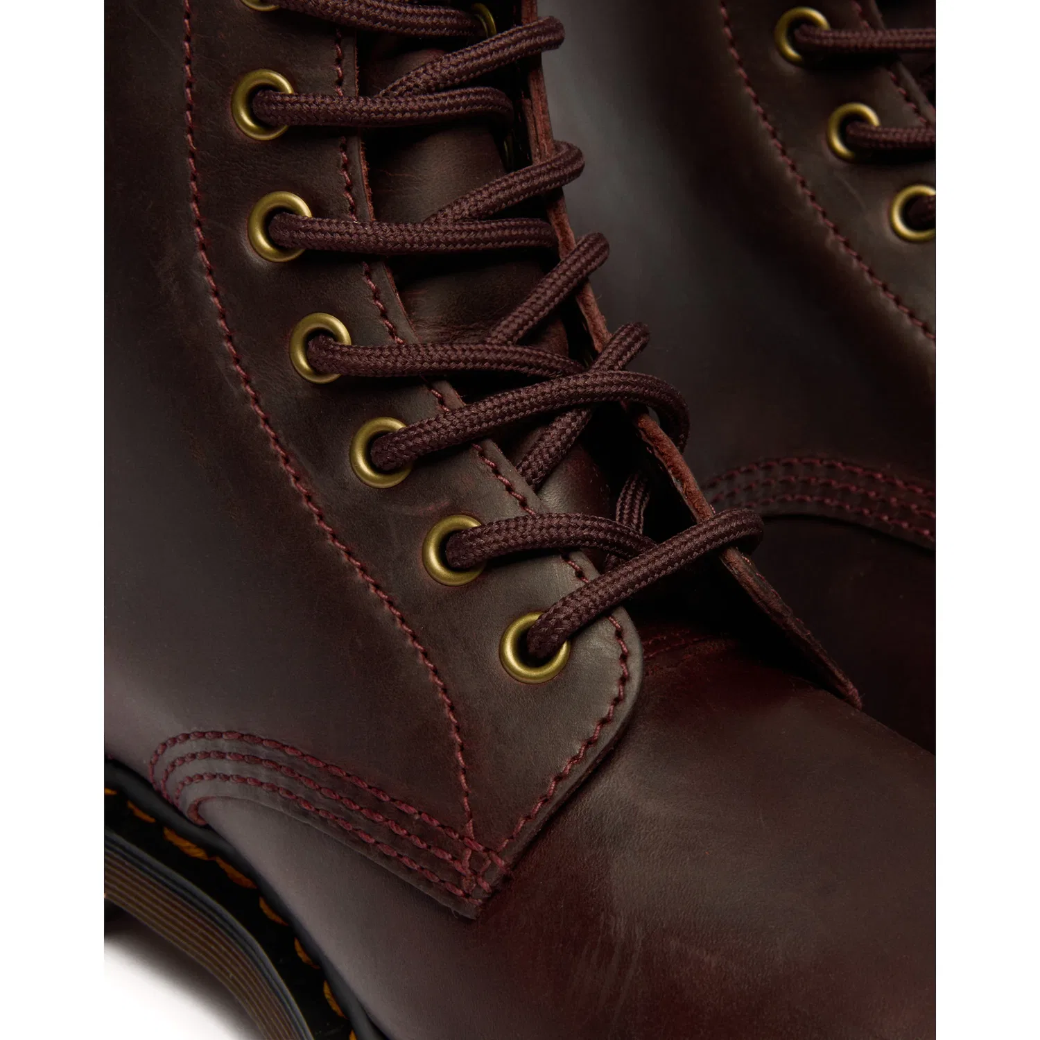 Детские ботинки Dr. Martens шнурованные, с желтой рамкой, Dark Red — фото 2