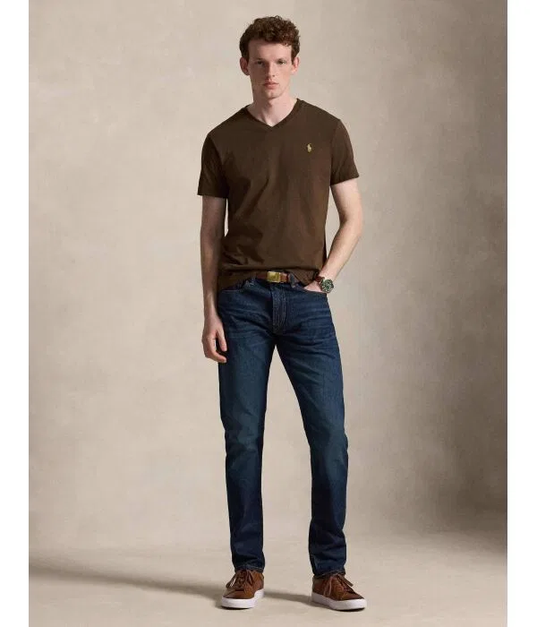 Мужская футболка с V-образным вырезом Custom Slim Fit Polo Ralph Lauren, коричневый — фото 2