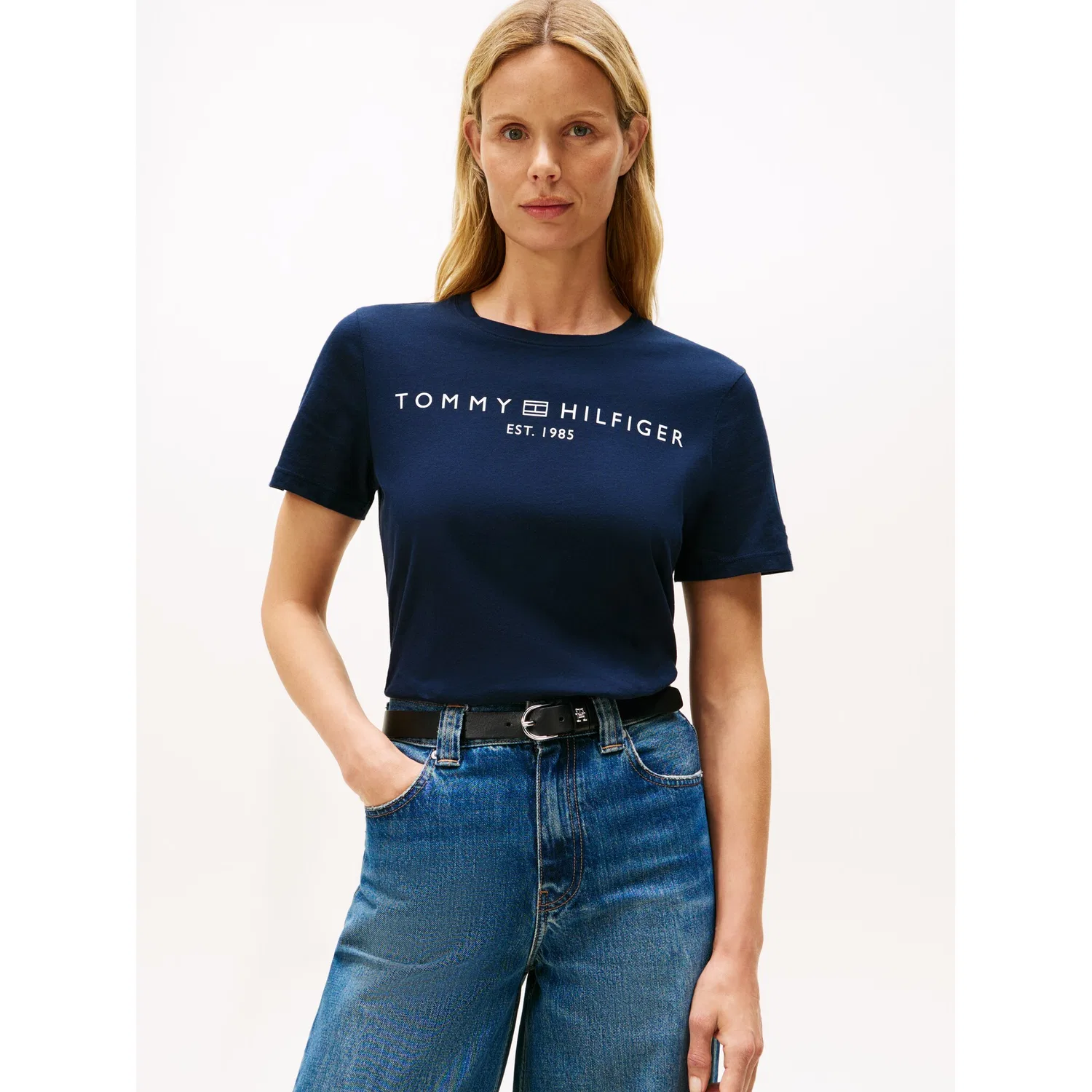 Женская хлопковая футболка с круглым вырезом Tommy Hilfiger, Dark Night Navy — фото 2