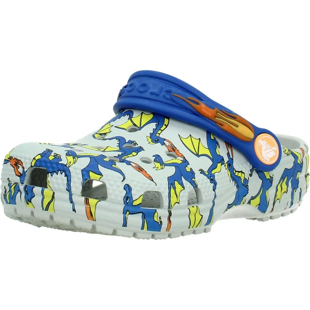 Детские сандалии с принтом Classic Dragon Graphic Clog Crocs, Weiss Konigsblau