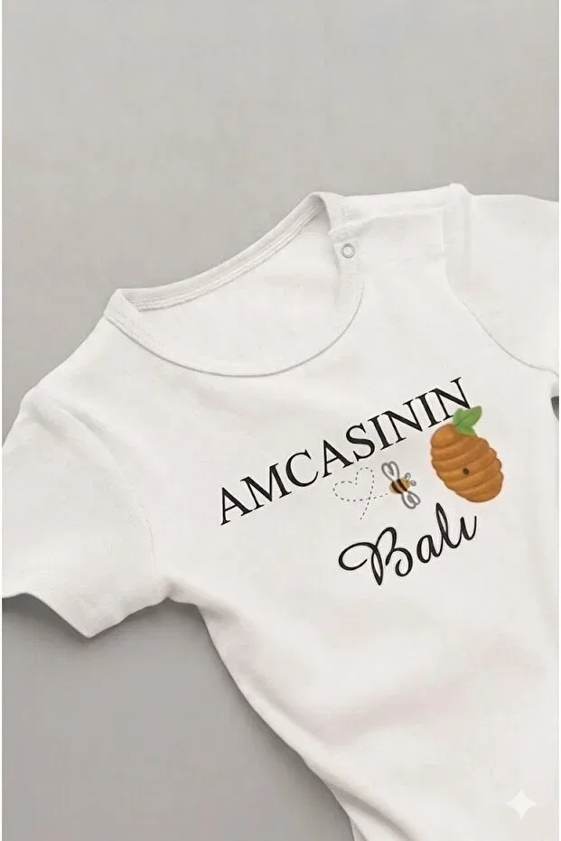 Детское боди с принтом Amcasinin bali written zıbın gift for newborn mother and father still missing uncle and aunt Eydubaby, White