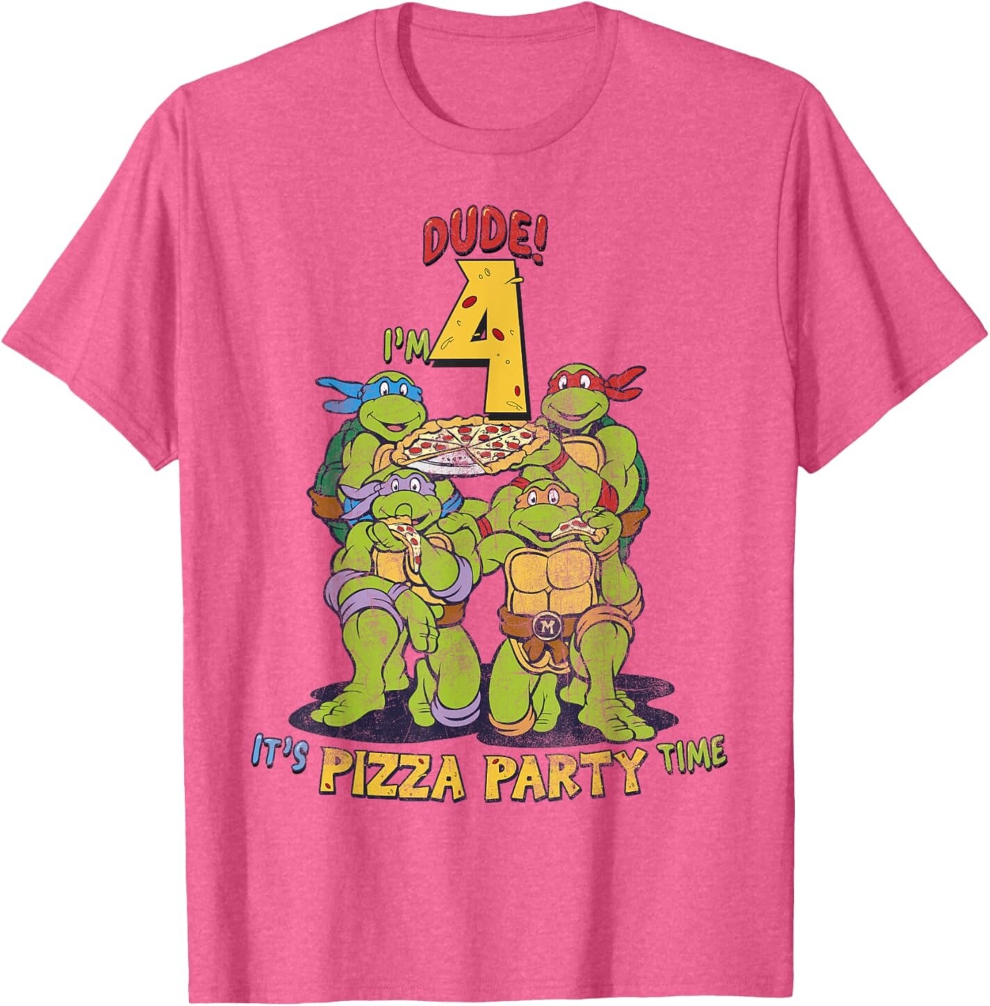 

Мужская футболка Teenage Mutant Ninja Turtles I'm 4 Dude Pizza Birthday Party, розовый вереск