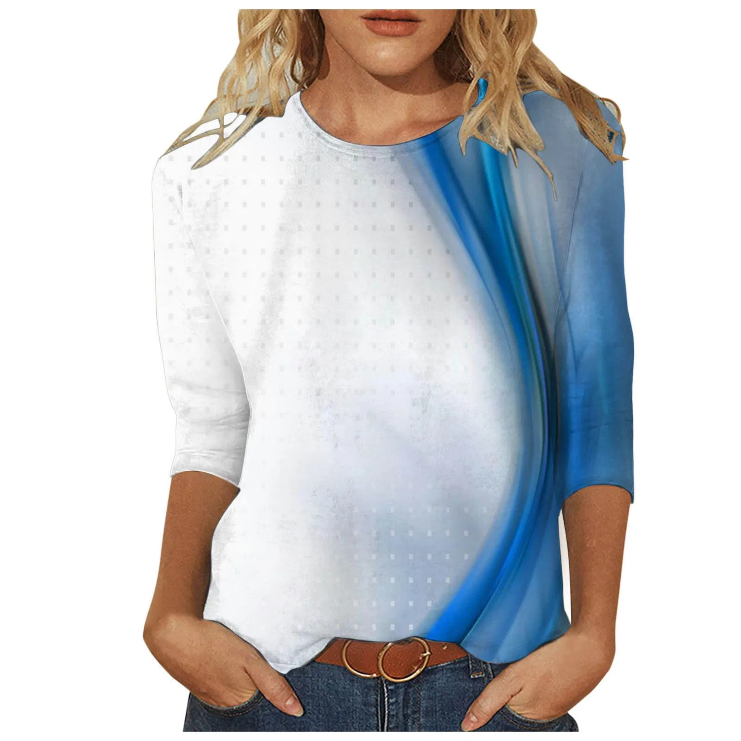 Женская футболка с V-образным вырезом Colorful Gradient Geometric Print, бренд, Blue-3