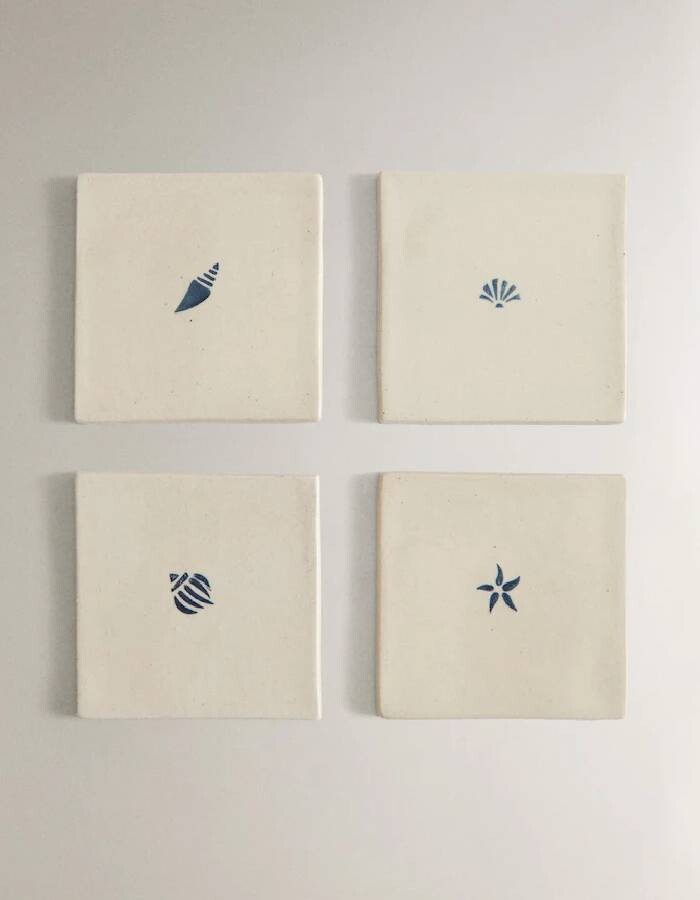 

Подставки керамические Zara Home Pack Of Sea Creatures Stoneware Coasters 4 Pack, белый
