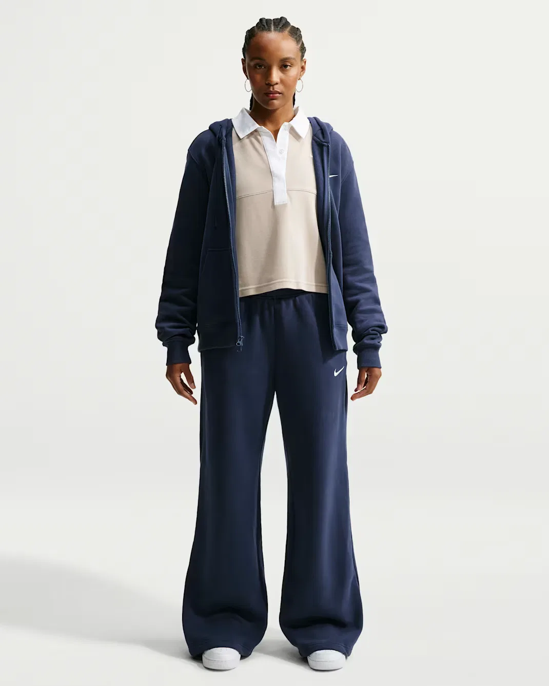 Женские брюки средней посадки с широкими штанинами Nike Studio Fleece Medium Weight, Midnight Navy/Sail