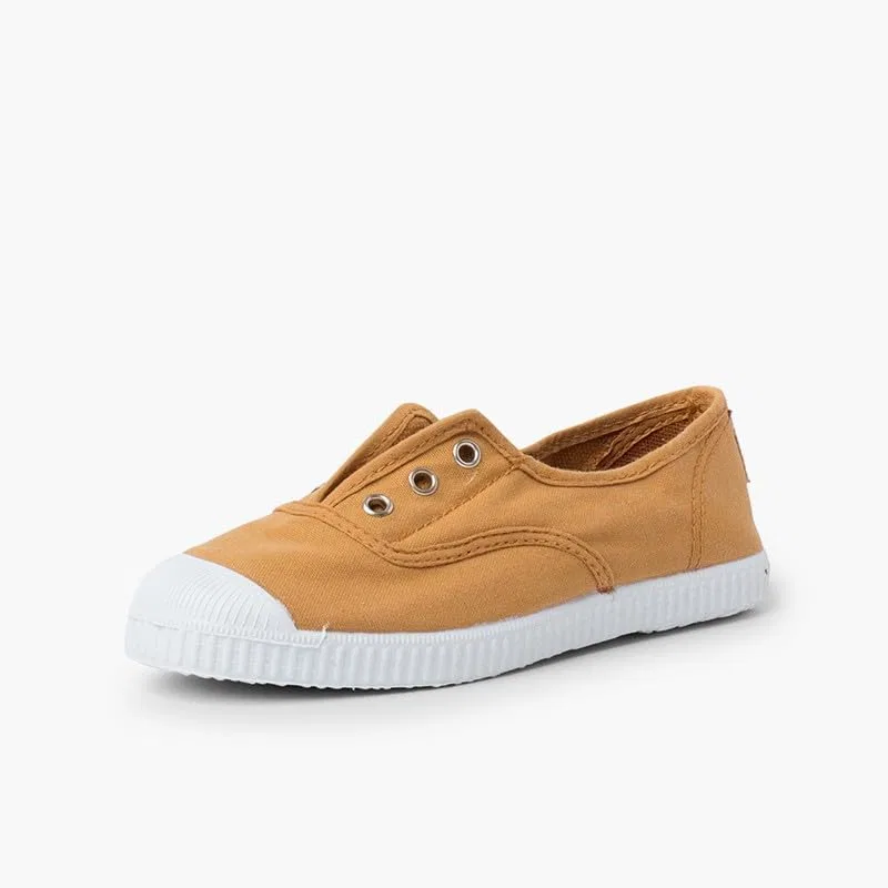 Детские кеды из канваса без шнурков Pisamonas No-lace Rubber Toe Canvas Shoes, Ochre — фото 3