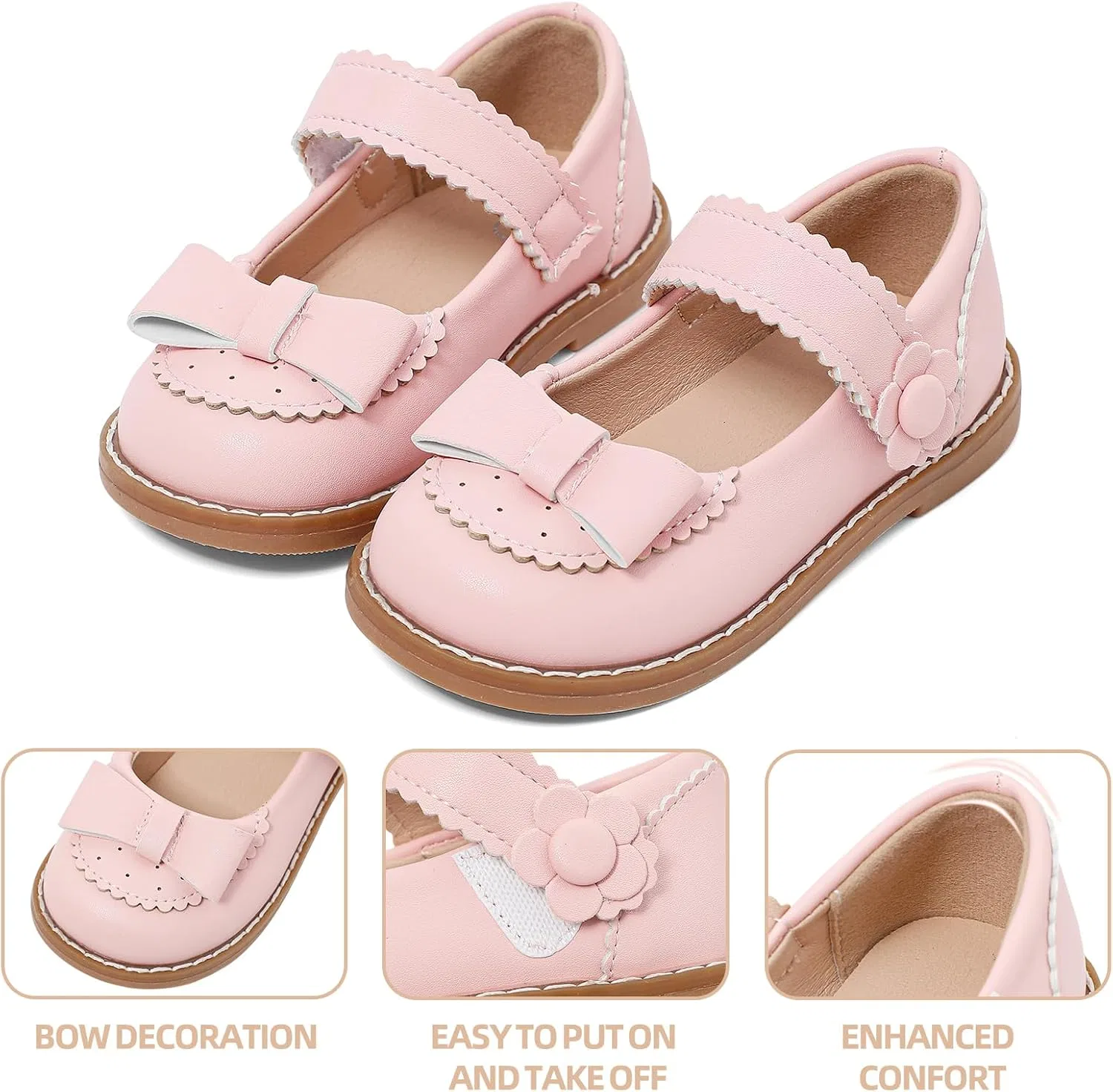 Детские туфли Мэри Джейн с бантом для девочек ESTAMICO, Pink — фото 4