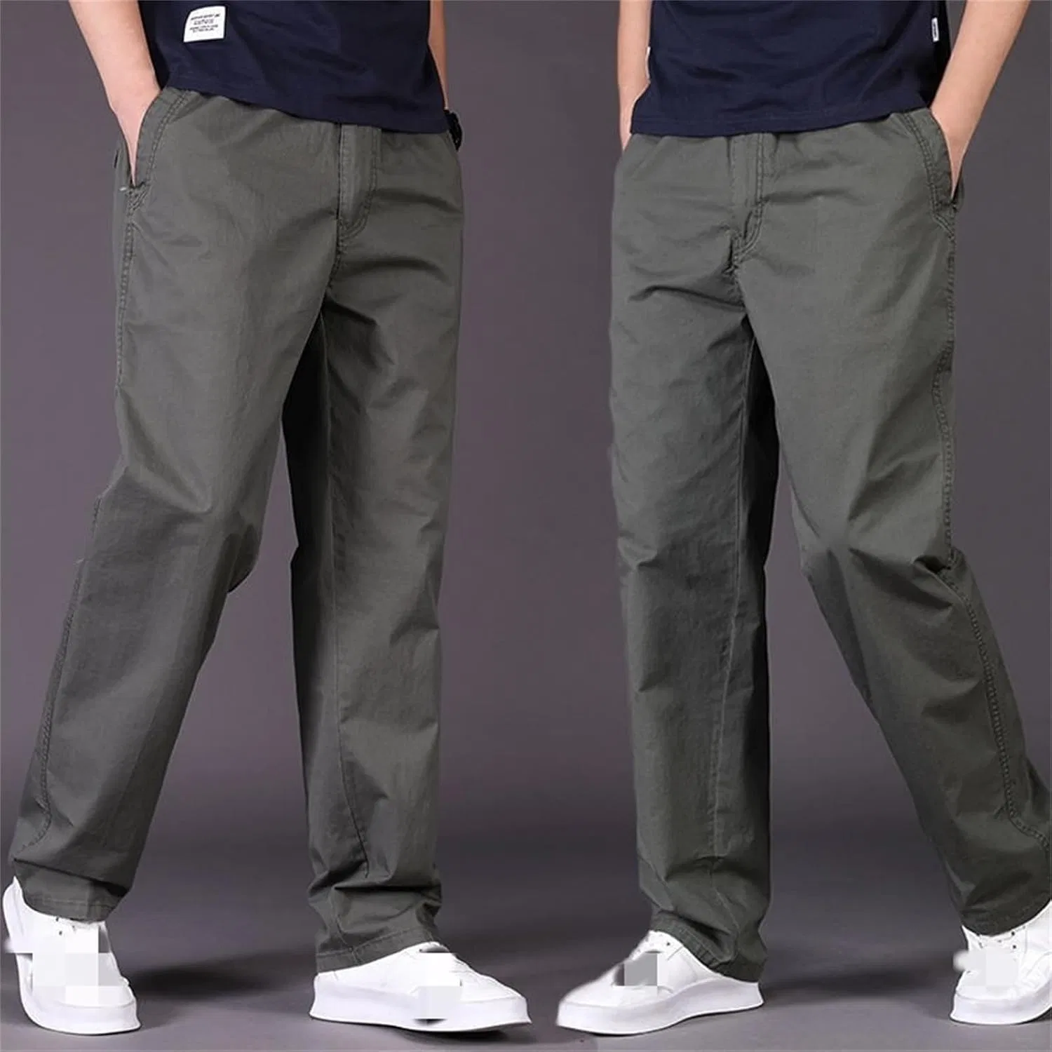 Мужские брюки с эластичным поясом, Flex Fit Zipper-Pocket Durable, хаки — фото 4