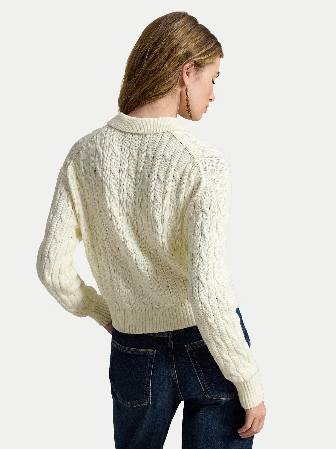 Женский кардиган прямого кроя Polo Ralph Lauren, светло-бежевый — фото 3