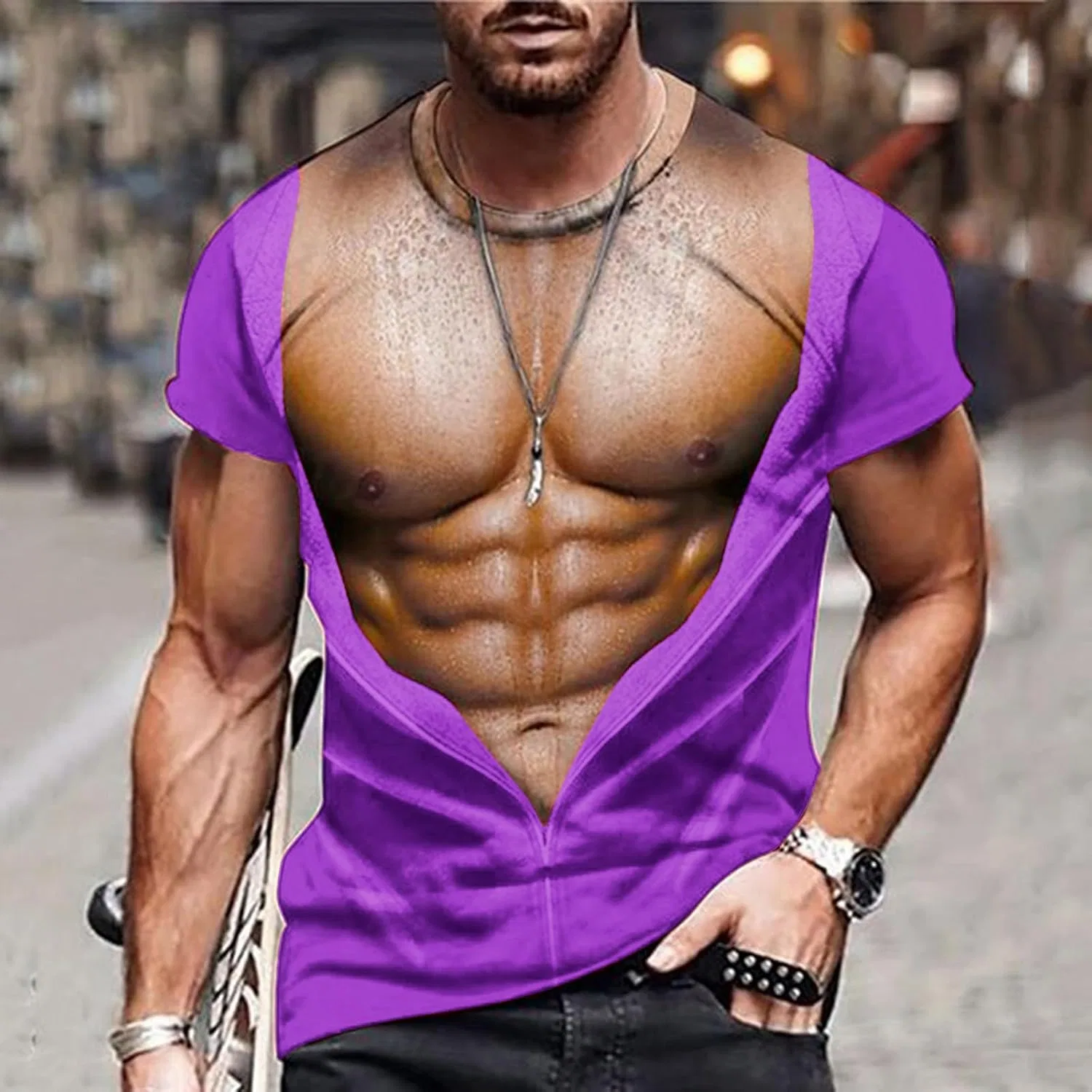 Мужская футболка с графическим принтом, Loose Fit, #F19-purple — фото 2