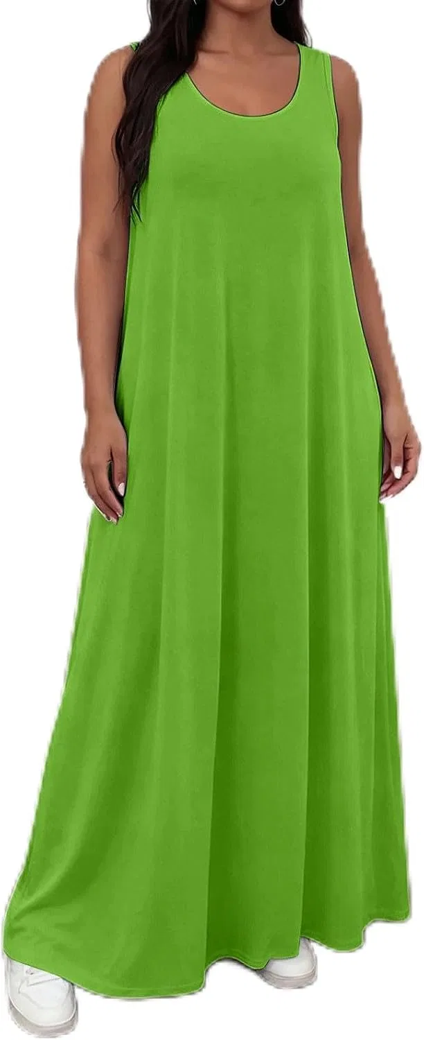Женское платье-слип без рукавов с круглым вырезом, W-356 Lime Green