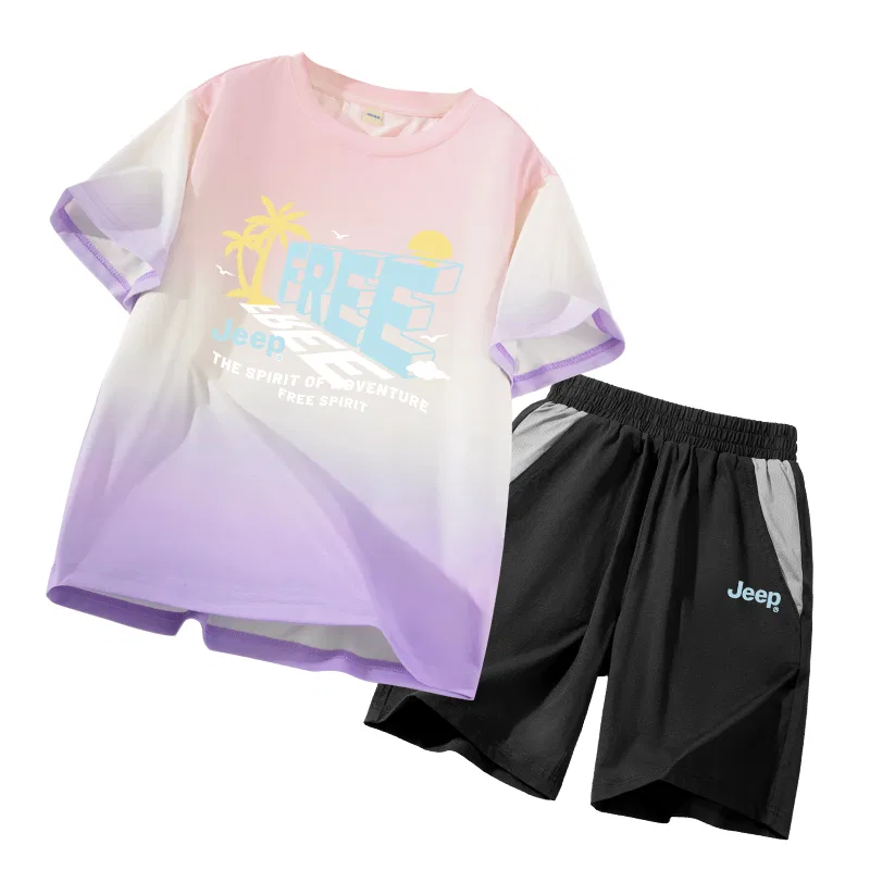 Детский комплект спортивной одежды с принтом Jeep, Pink Purple/E Coconut Tree English-Black/E Sunny Blue Logo K