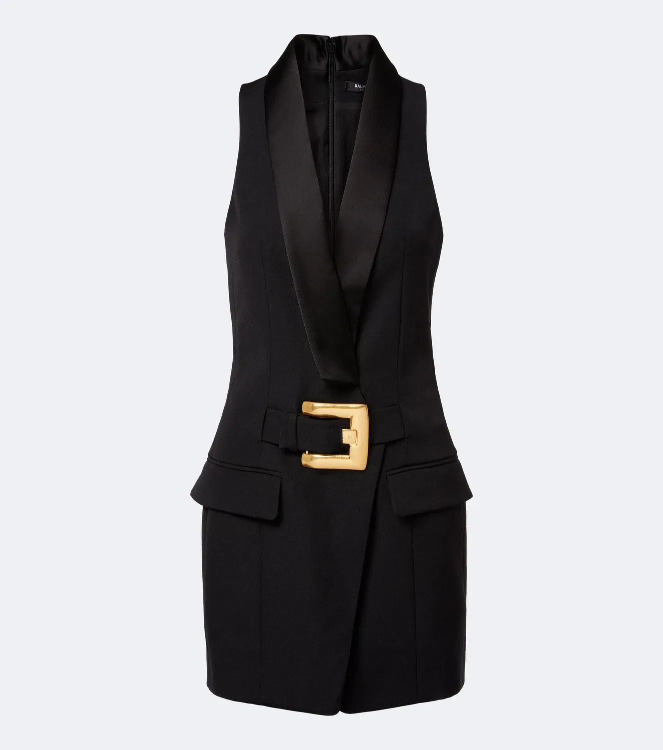 Мини-платье из натуральной шерсти BALMAIN, черный