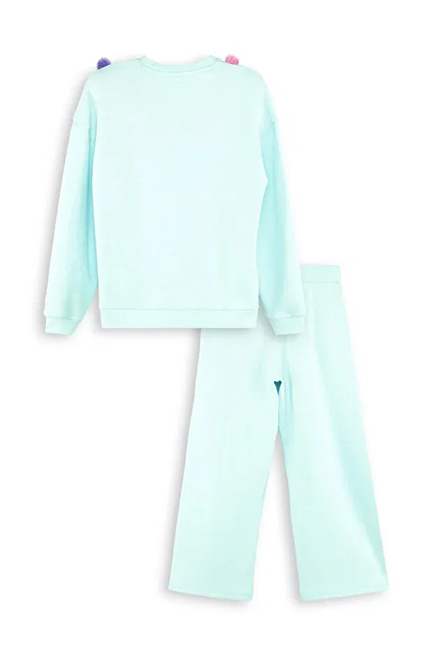 Детский спортивный комплект для девочек с принтом Pompom Mint Denokids, Green — фото 4