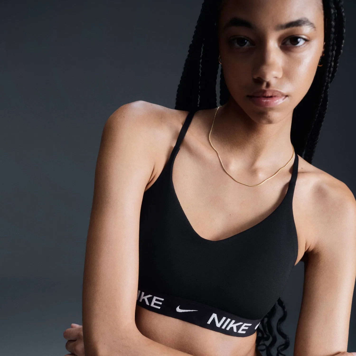 Женское спортивное топ-бра быстросохнущий Nike, Black/Black/White — фото 2