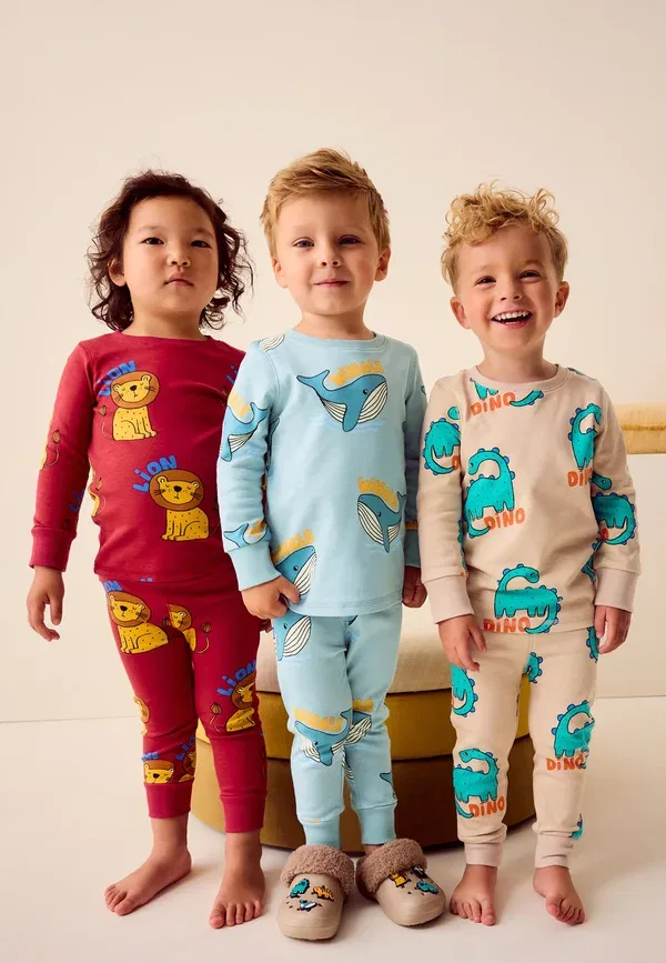 Комплект пижам, 3 предмета, 100% хлопок, Snuggle, Next, Red, Neutral, Animal, красный/синий
