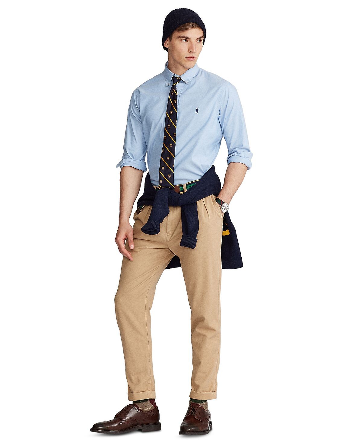 Мужская оксфордская рубашка классического кроя стрейч Polo Ralph Lauren, синий — фото 4