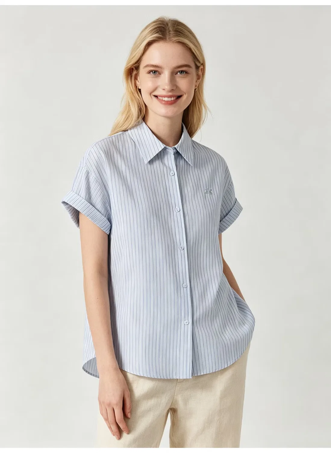 Рубашка с коротким рукавом и вертикальными полосками Zara, голубой — фото 3