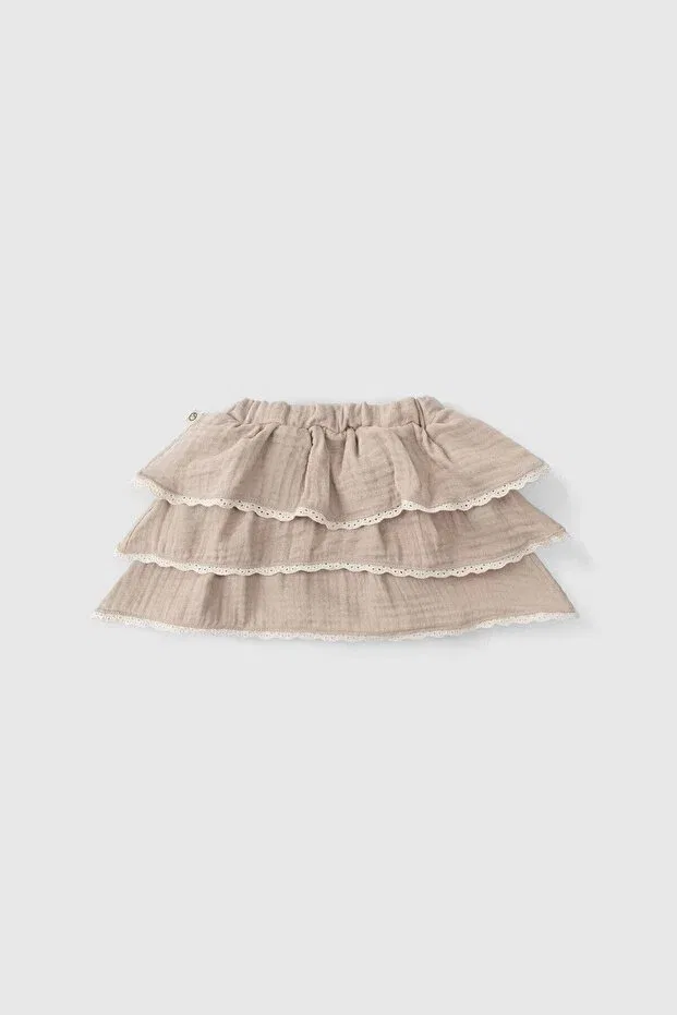 Детская юбка для девочек хлопковая Organic Cotton Embroidered Muslin Baby Skirt Beige With Bloomer Little Gusto, Beige — фото 4
