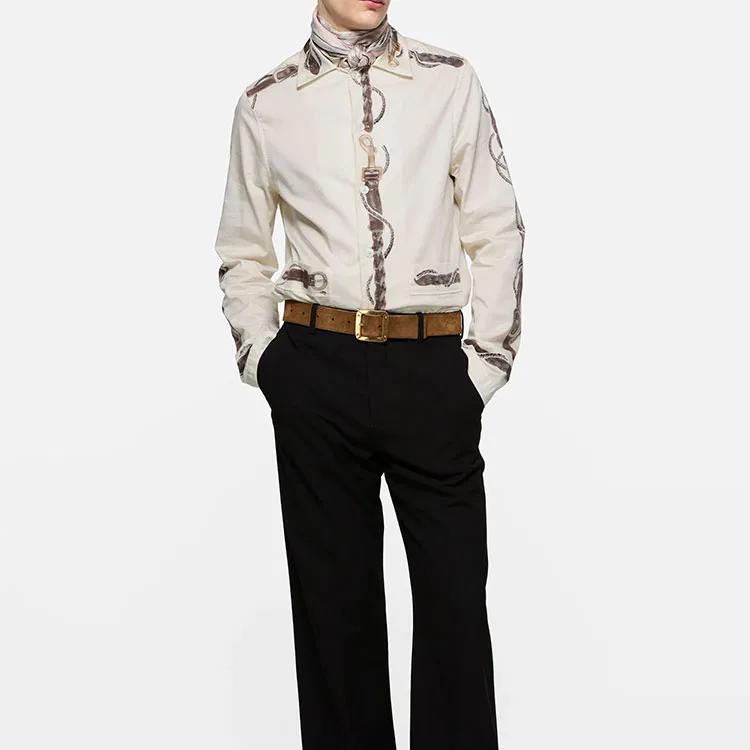 Мужская рубашка с длинным рукавом Acne Studios, White/Brown — фото 4