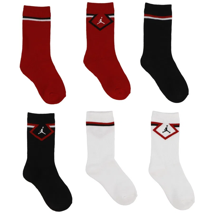 Комплект носков Nike Jordan Diamond 3pk Crew, Бело-черно-красный — фото 3