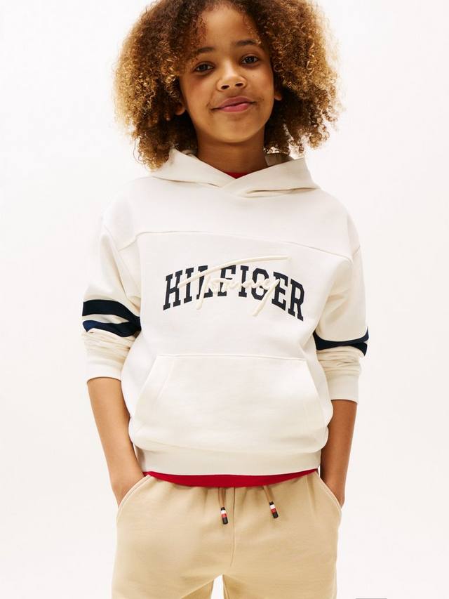 

Детский хлопковый худи с логотипом Tommy Hilfiger, Ivory Silk