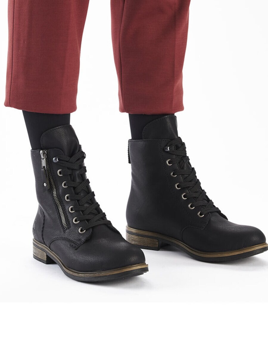 Ботинки женские Rieker Lace-Up Ankle Boots на шнуровке и с молнией, черный — фото 2