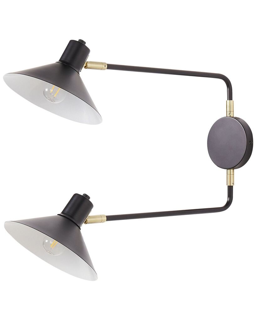 

BELIANI настенный светильник, черный металл, 2 лампочки, 2 плафона, конусообразная форма, регулируемые кронштейны, поворотный кронштейн, современный индустриальный дизайн, оборудование для спальни