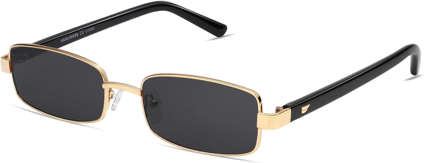 

Солнцезащитные очки VANLINKER Retro Rectangle Polarized для женщин и мужчин, маленькие, в стиле 90-х, модные, тонкие, узкие, прямоугольная оправа VL9684, Black Gold/Grey
