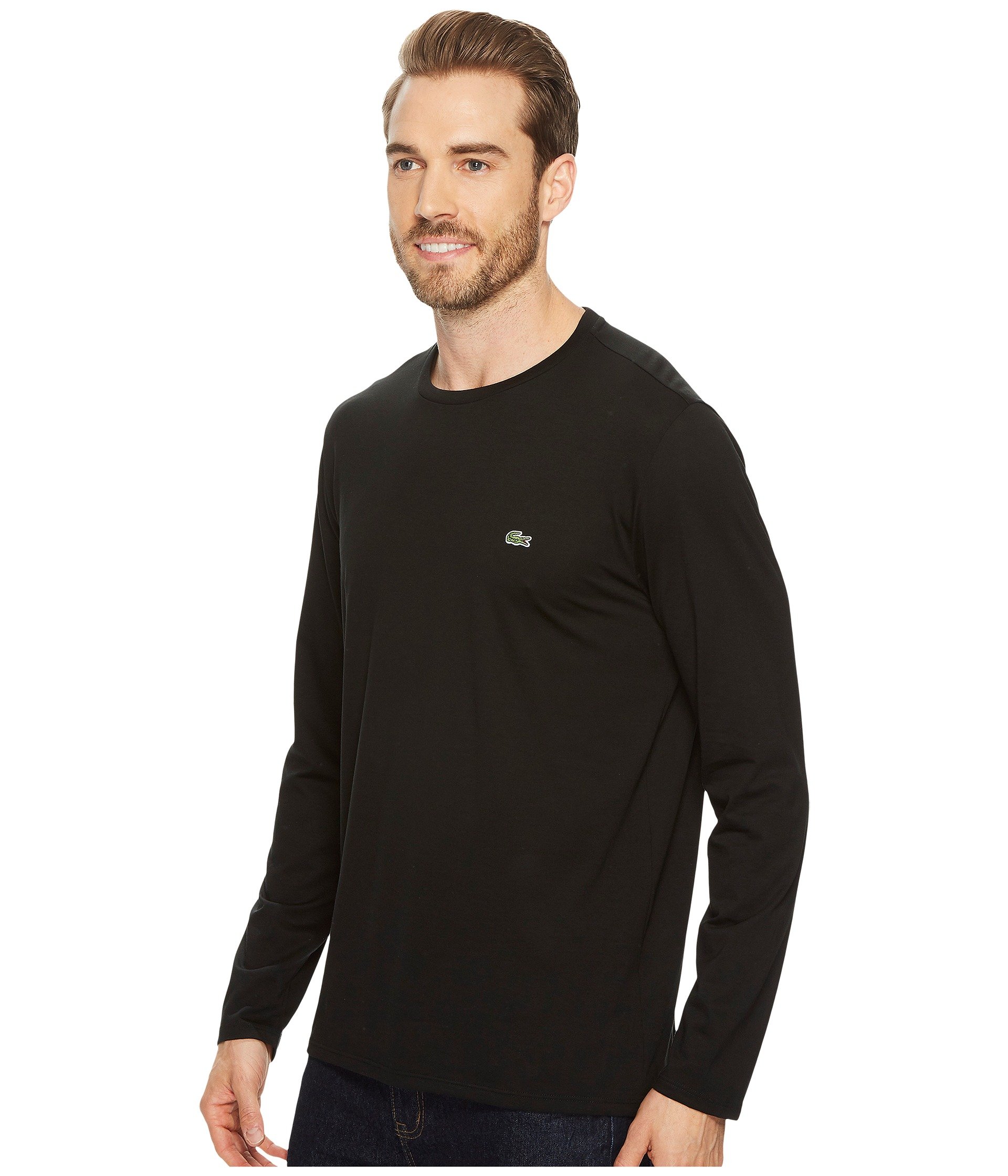 Футболка Lacoste Long Sleeve Pima Jersey Crew Neck T-Shirt, черный — фото 2