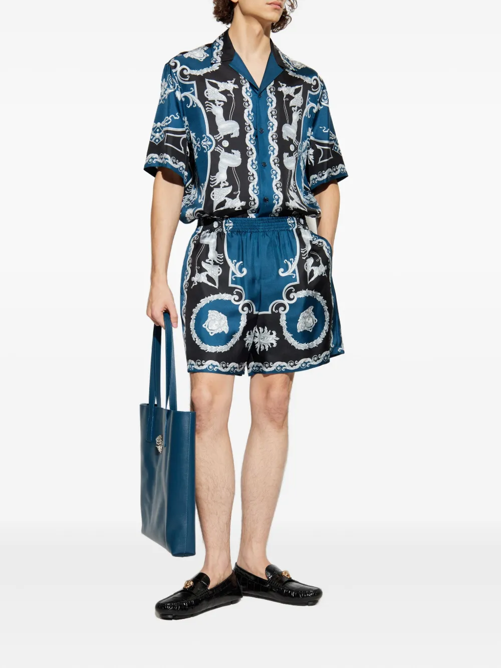 Рубашка с застежкой на пуговицы и узором Versace, синий — фото 2