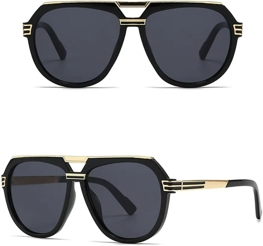 

Роскошные большие круглые солнцезащитные очки для женщин и мужчин, модные солнцезащитные очки с двойной перемычкой, защита от УФ-излучения UV400 TKKTLLT, Silver Black