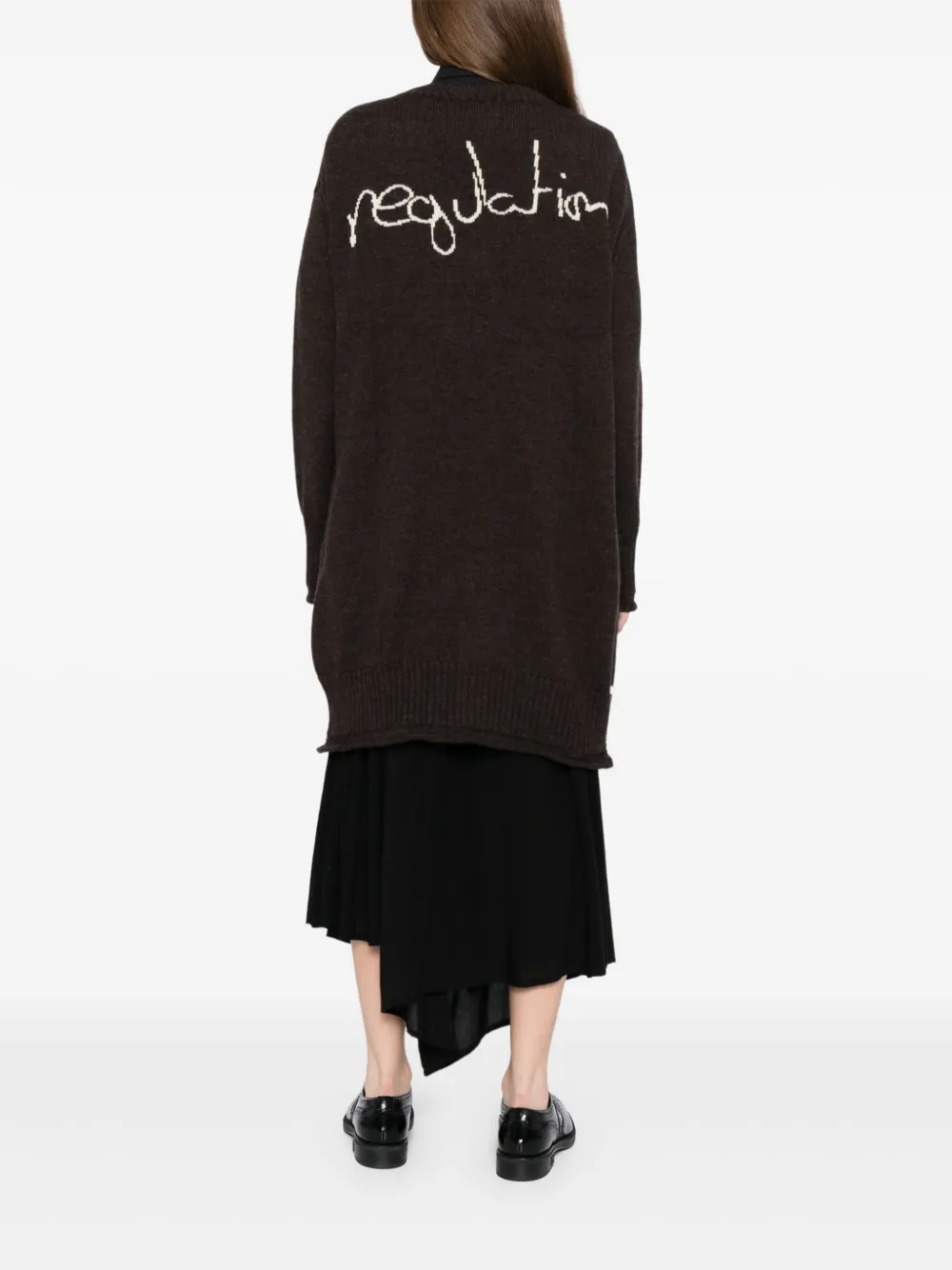 Кардиган с V-образным вырезом и логотипом Yohji Yamamoto, коричневый — фото 4