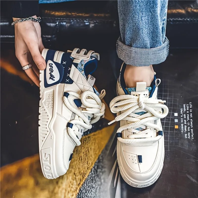 Кроссовки Men's Trendy Sneakers Casual Sporty Low-Top Lace-Up Shoes Non-Slip Rubber Outsole Breathable Fabric Lining for Daily Wear Hhhchpm, бежевый — фото 4