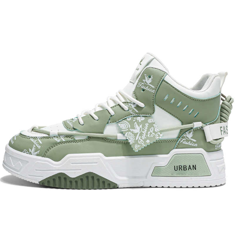 

URBAN AUTHENTIC Антискользящие износостойкие высокие повседневные кроссовки мужские бело-зеленые, цвет White Green