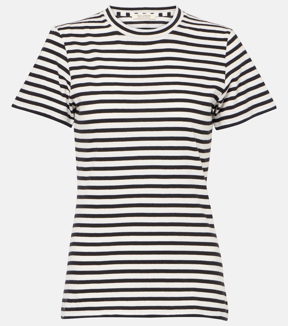 

Футболка Mariela из хлопкового джерси в полоску Nili Lotan, Black/Ivory Stripe