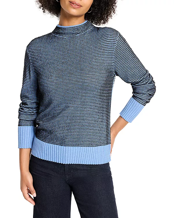 

Свитер с воротником-стойкой, связанный пиксельной вязкой Nic+Zoe, синий