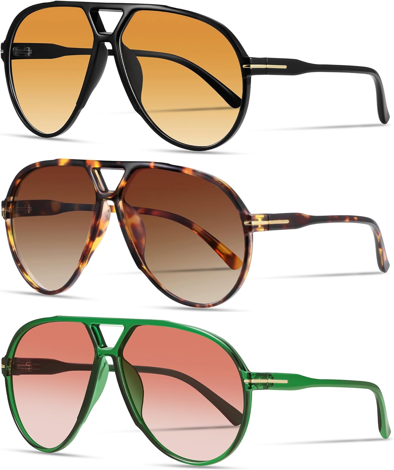 

Большие ретро-солнцезащитные очки-авиаторы для женщин и мужчин. Классический винтажный стиль 70-х. Солнцезащитные очки в крупной оправе YMRFW, 3pack (Black/Gradient Orange+tortoise/Gradient Tea+green/Gradient Pink)