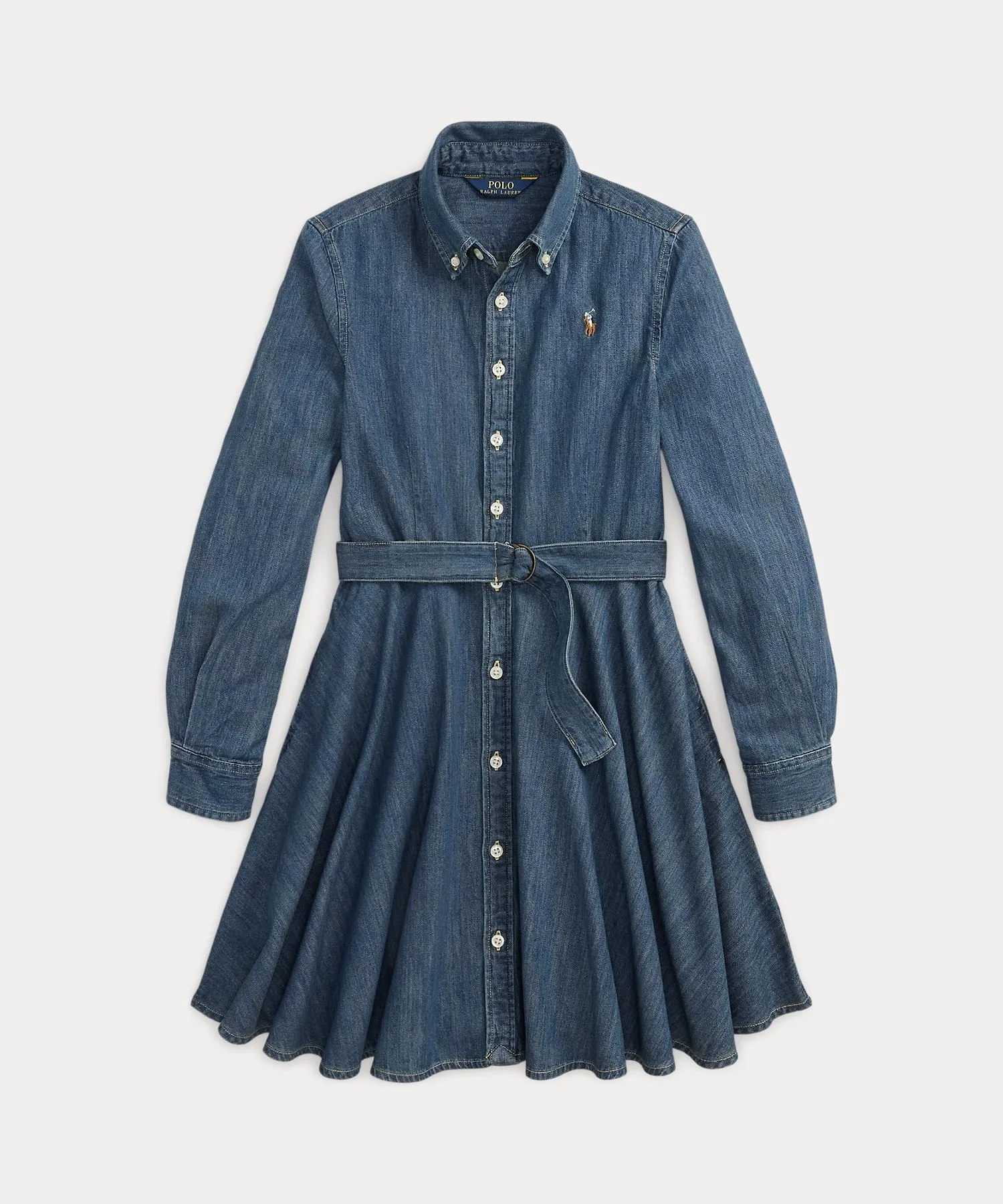 Детское платье-рубашка POLO RALPH LAUREN CHILDRENSWEAR из денима с поясом — фото 2