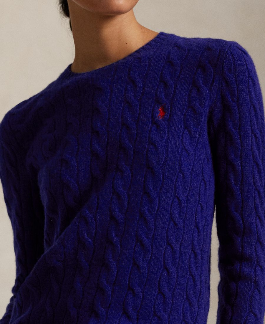 Женский свитер с круглым вырезом из шерсти и кашемира с косами Polo Ralph Lauren, Winter Night Navy — фото 4